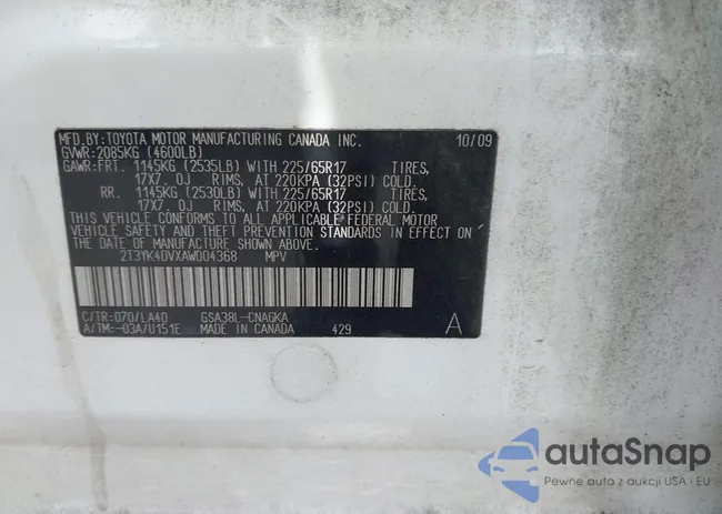 2T3YK4DVXAW004368: 43115402