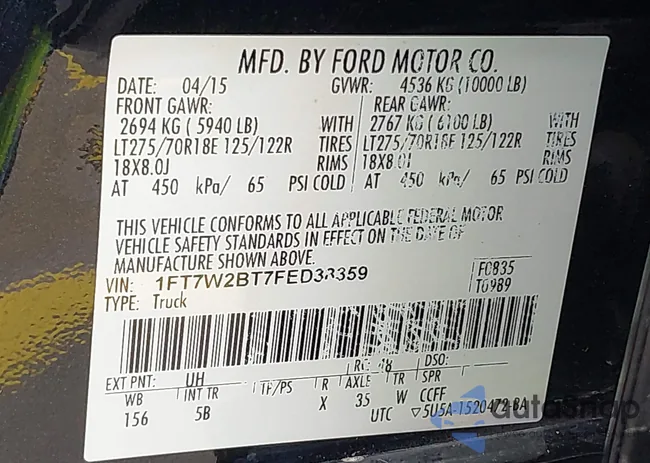 1FT7W2BT7FED38359: 43115626