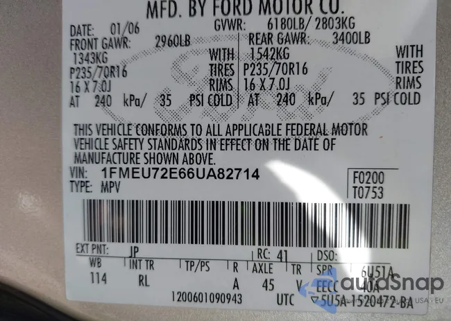 1FMEU72E66UA82714: 43115656