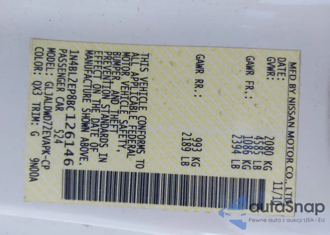 1N4BL2EP8BC126146: 43114708