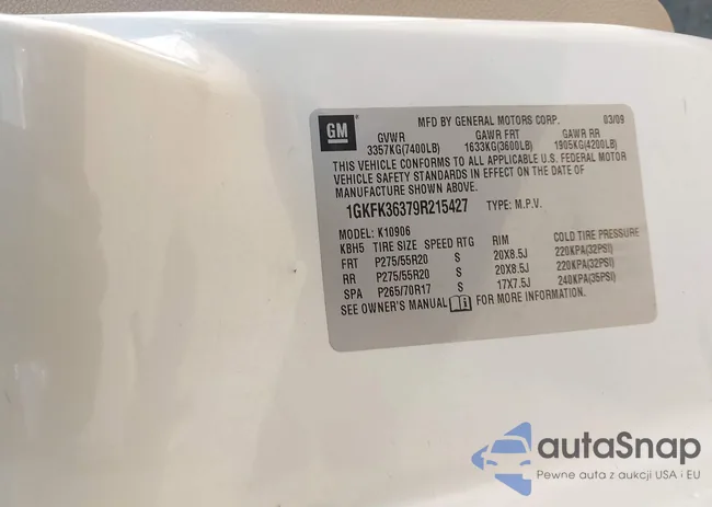 1GKFK36379R215427: 43114875