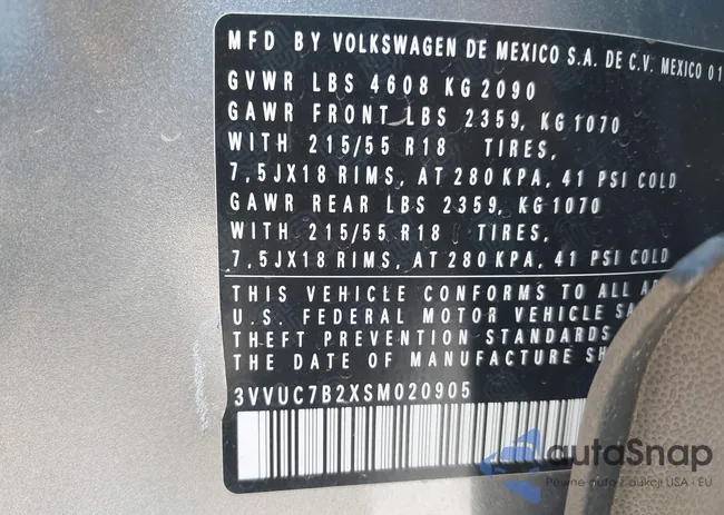 3VVUC7B2XSM020905: 43114917