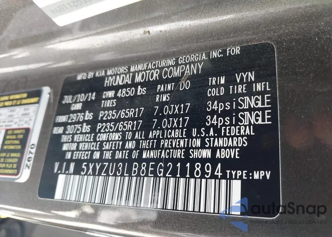 5XYZU3LB8EG211894: 43115031