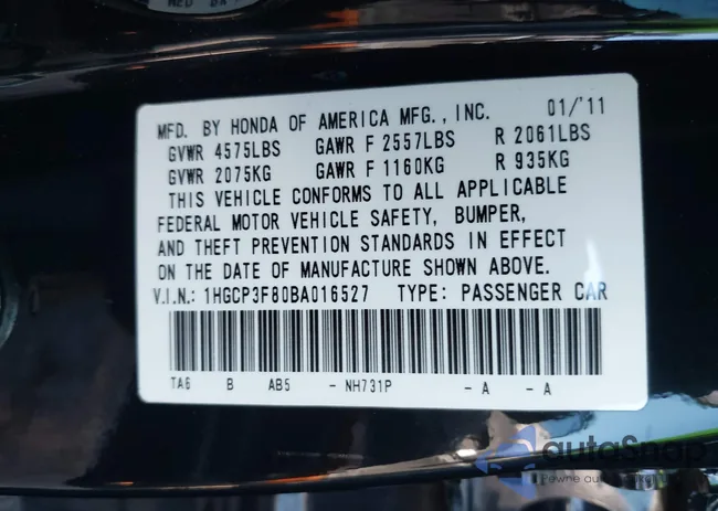 1HGCP3F80BA016527: 43115080