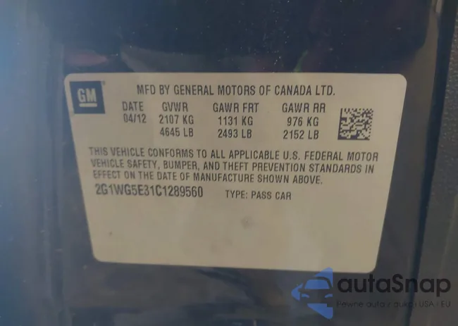 2G1WG5E31C1289560: 43116092