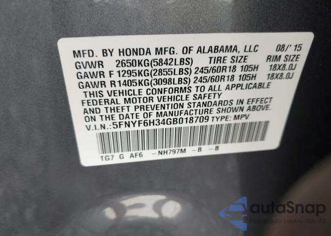 5FNYF6H34GB018709: 43116233