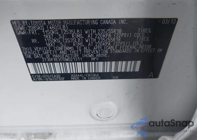 2T3DFREV7DW021311: 43116294