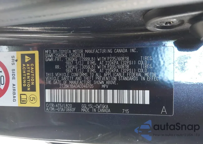 2T2BK1BA0AC046705: 43116306