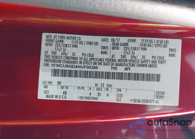 1FMCU9GD4HUF00385: 43116339