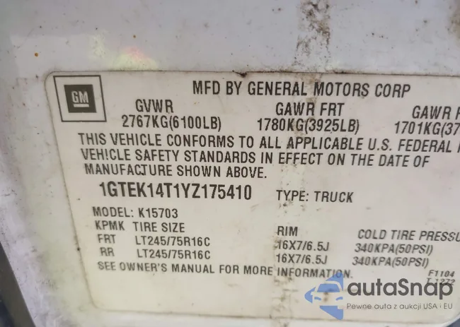 1GTEK14T1YZ175410: 43116347