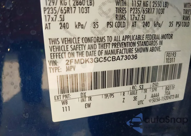 2FMDK3GC5CBA73036: 43116360