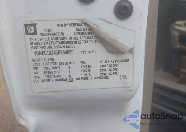 1GNEC13Z45R244600: 43116427