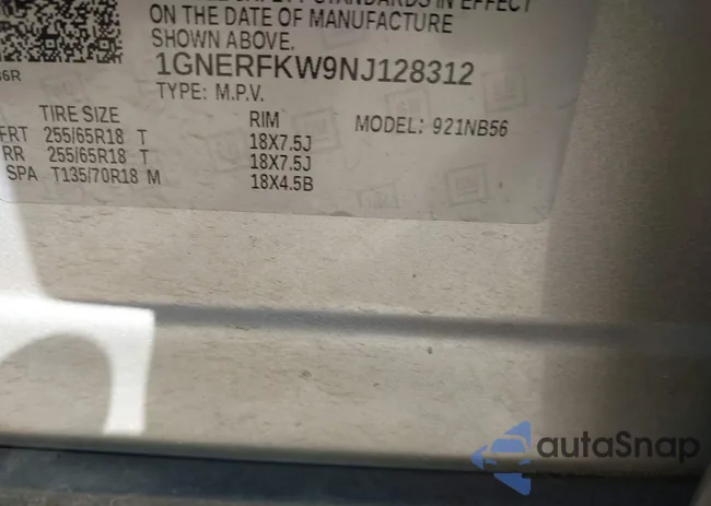 1GNERFKW9NJ128312: 43116491