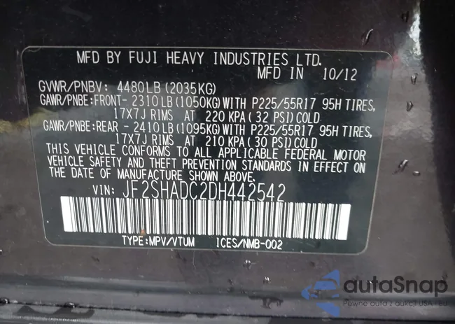 JF2SHADC2DH442542: 43116557