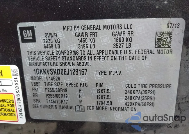 1GKKVSKD0EJ128167: 43116575