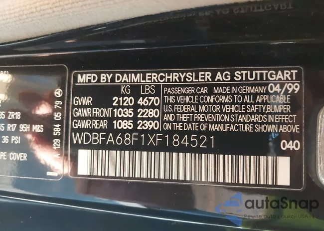 WDBFA68F1XF184521: 43115710