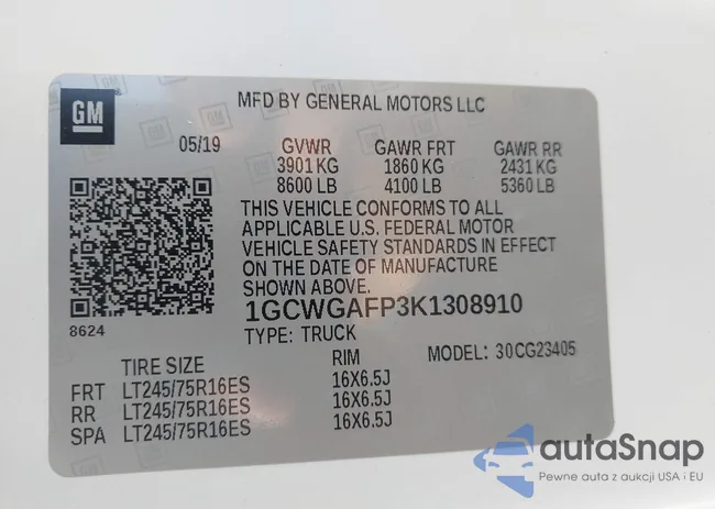 1GCWGAFP3K1308910: 43116014