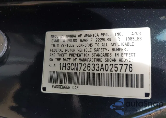 1HGCM72633A025776: 43116026