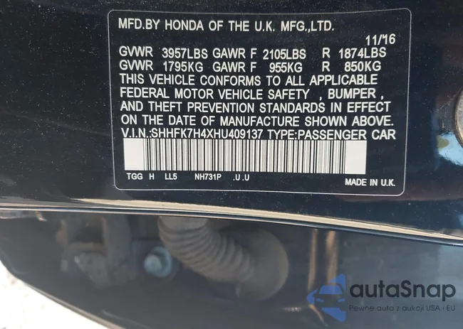 SHHFK7H4XHU409137: 43116076