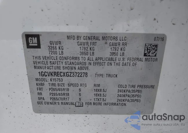 1GCVKRECXGZ372278: 43117102