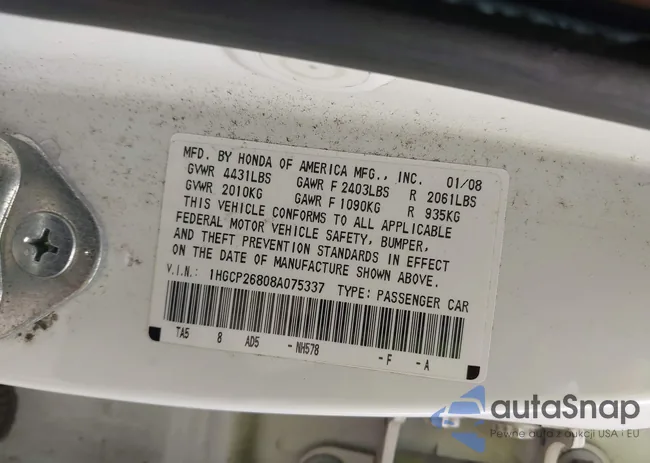 1HGCP26808A075337: 43117109