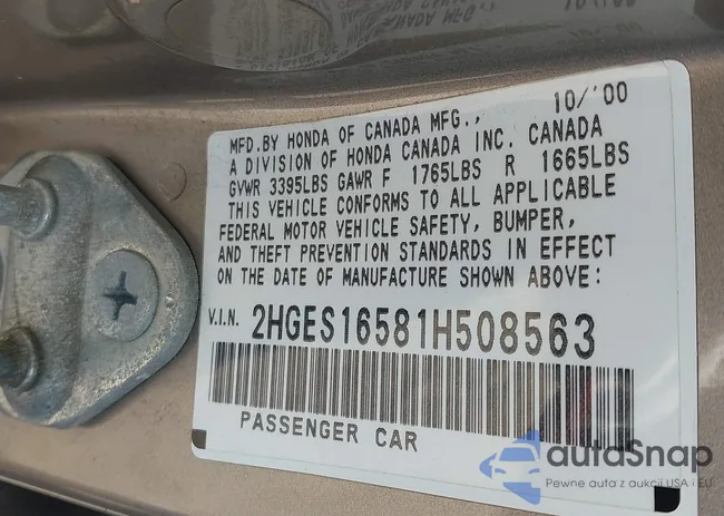 2HGES16581H508563: 43117115
