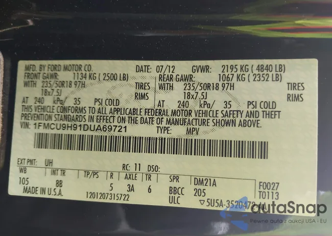 1FMCU9H91DUA69721: 43117197