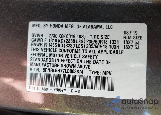 5FNRL6H77LB003874: 43117336