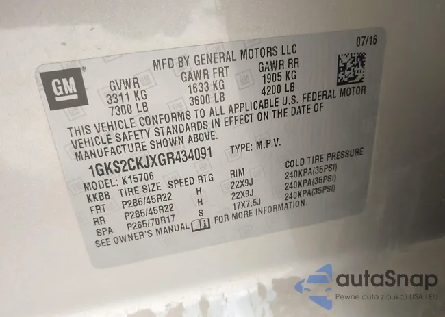 1GKS2CKJXGR434091: 43117348