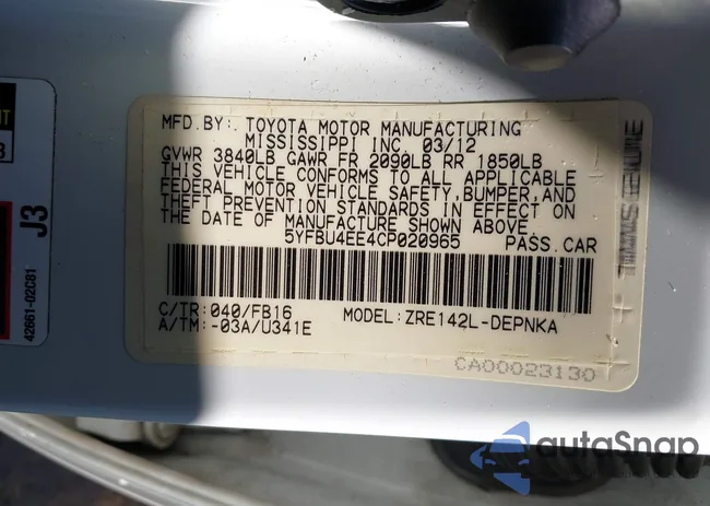 5YFBU4EE4CPO20965: 43117456