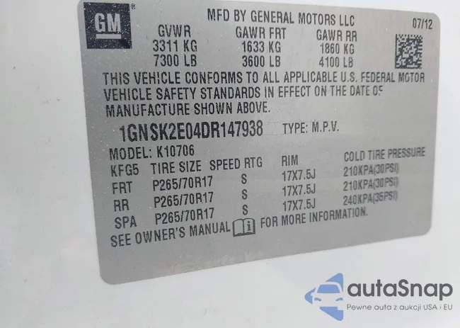 1GNSK2E04DR147938: 43117585