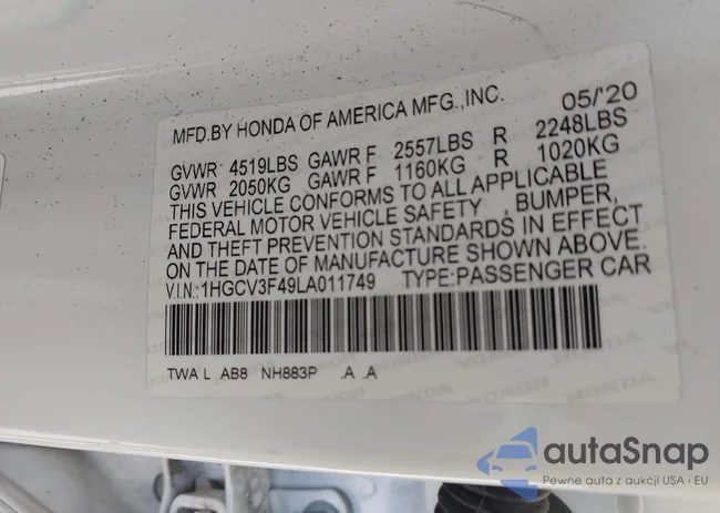 1HGCV3F49LA011749: 43117586