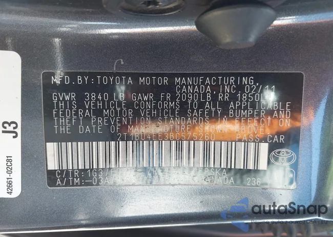 2T1BU4EE3BC575260: 43117645