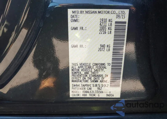 1N4AL3AP9FC585392: 43117676