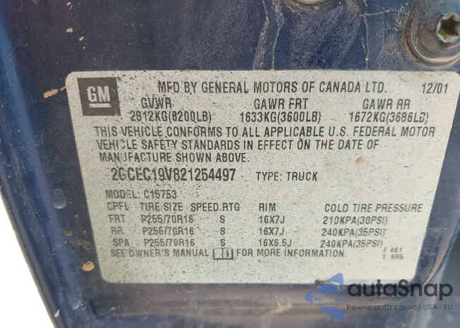 2GCEC19V821254497: 43116717