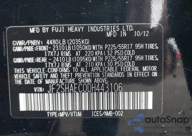 JF2SHAEC0DH443106: 43116720