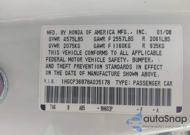 1HGCP36878A035178: 43116800