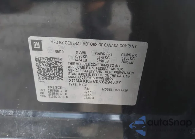 2GNAXKEV0K6294727: 43118218