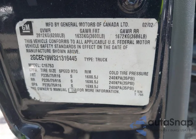 2GCEC19W321316445: 43118296