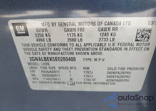 2GNALBEK5E6280408: 43118430