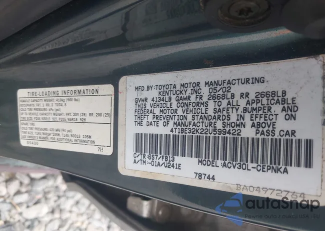 4T1BE32K22U599422: 43118537