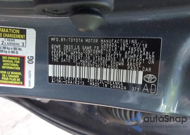 2T1BURHE4KC214905: 43118551