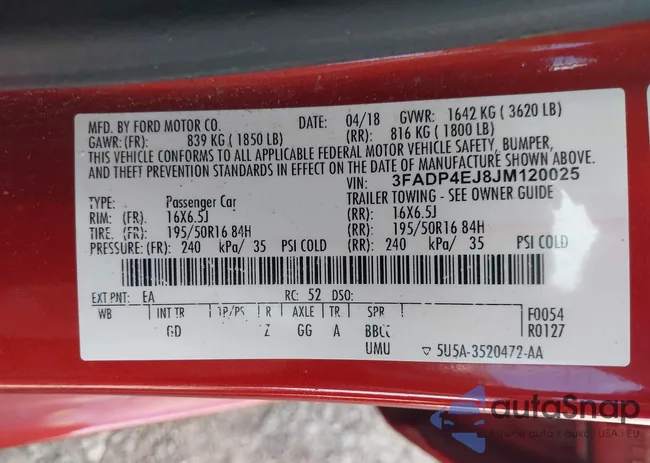 3FADP4EJ8JM120025: 43118554