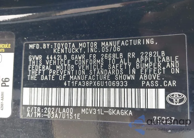 4T1FA38PX6U106933: 43118633