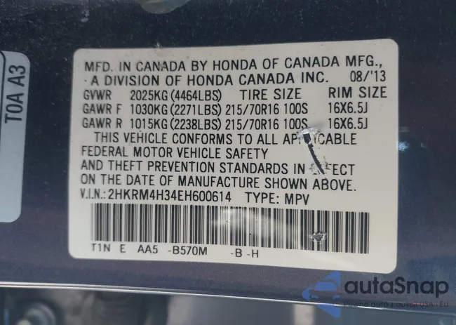 2HKRM4H34EH600614: 43117742