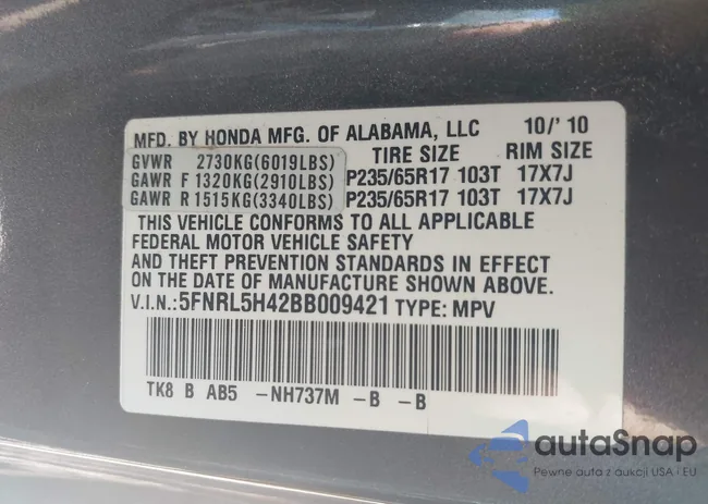 5FNRL5H42BB009421: 43119397