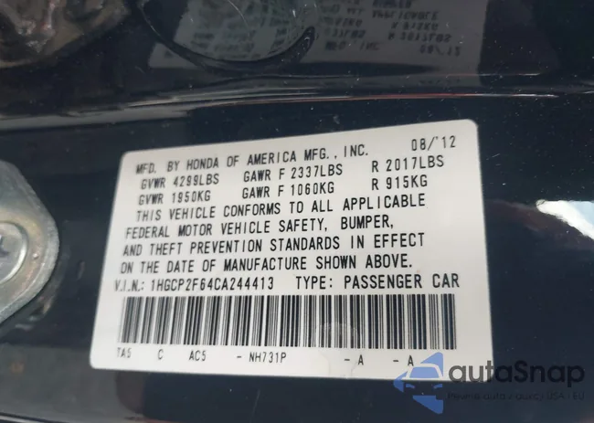 1HGCP2F64CA244413: 43119398