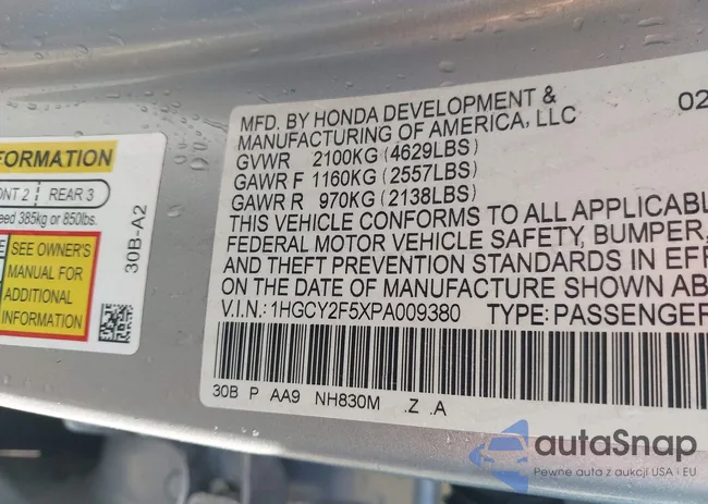 1HGCY2F5XPA009380: 43119433