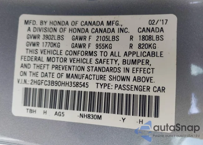 2HGFC3B90HH358545: 43118739