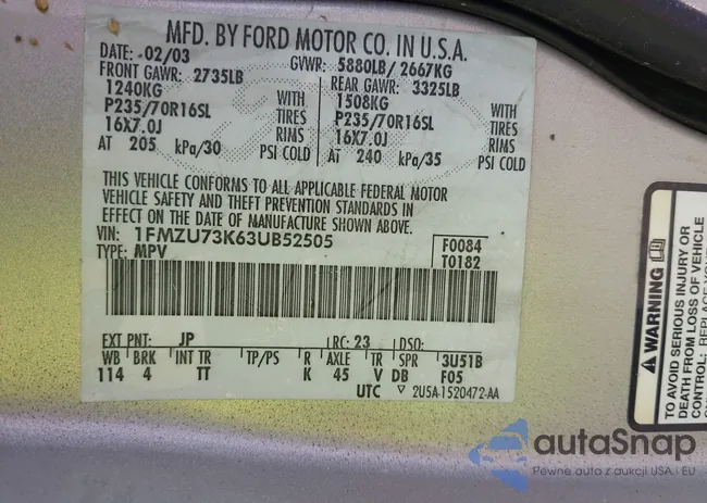 1FMZU73K63UB52505: 43118851